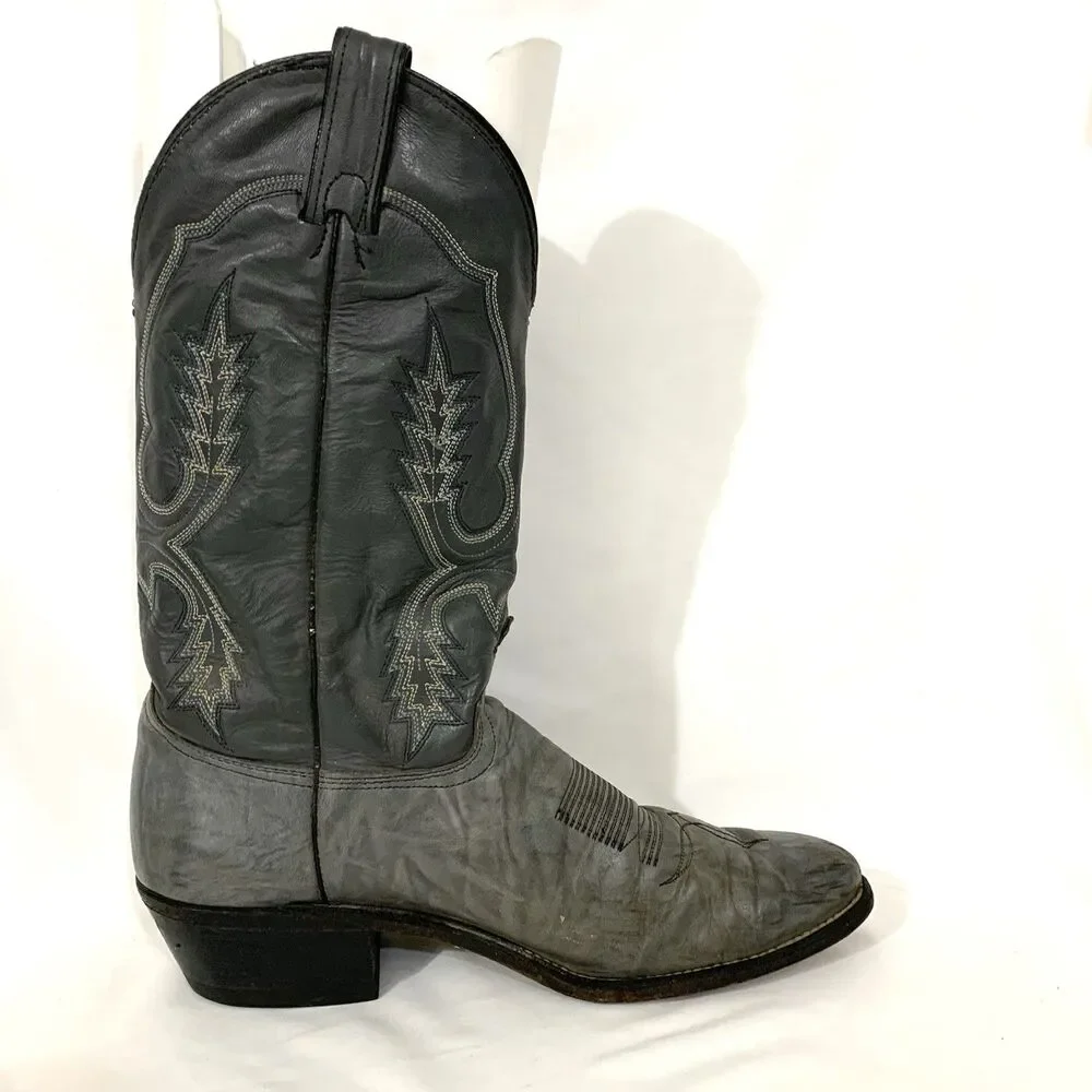 Abilene Men's Vintage Roper Boots Charcoal Gray Leather 10 D -Tight Fit ? READ
